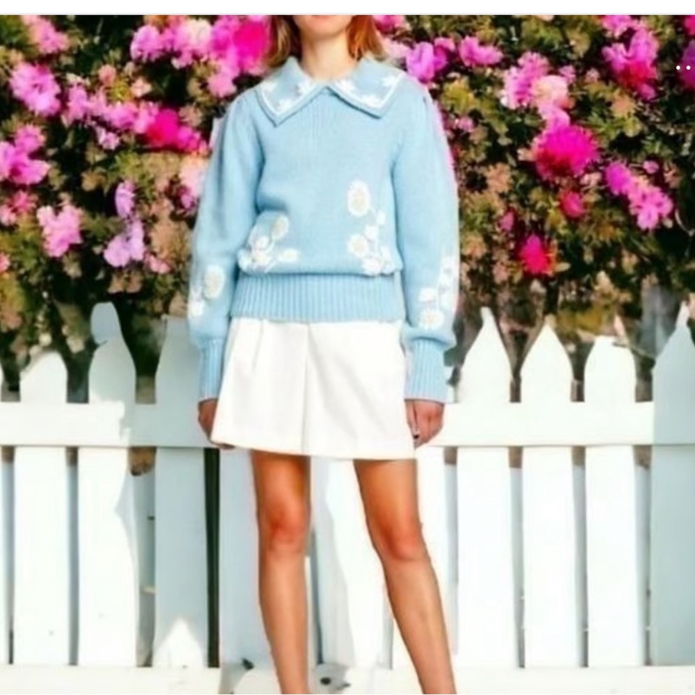 Loveshackfancy Union Collared Pullover Cornflower… - image 2